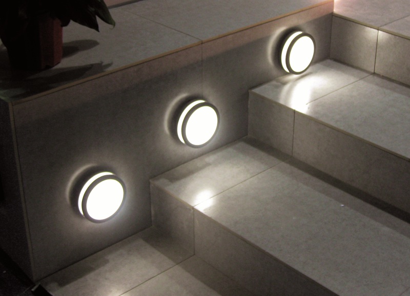 Illuminated steps using step lights at night