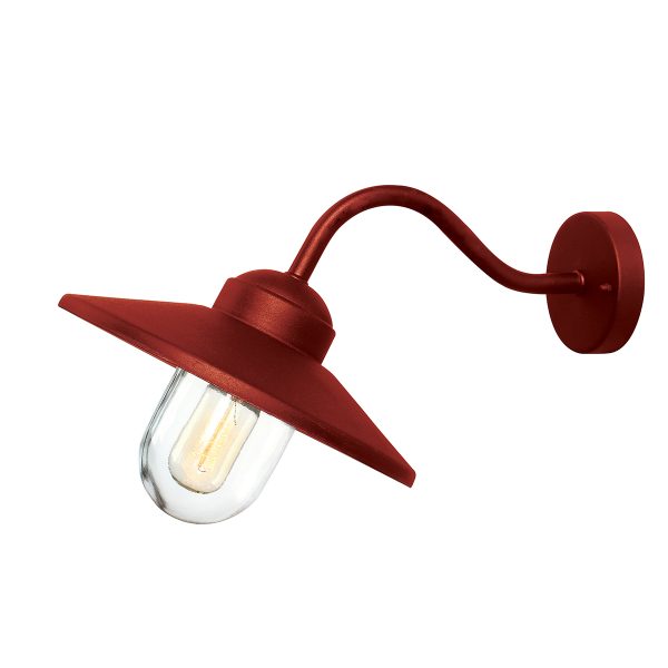 Klampenborg 1 lamp stainless steel outdoor wall light in red oxide on white background, lit