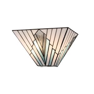 Alderley 2 lamp Tiffany wall light with Art Deco style on white background, lit