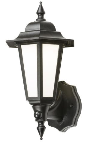 Traditional LED outdoor PIR wall lantern black manual override IP54