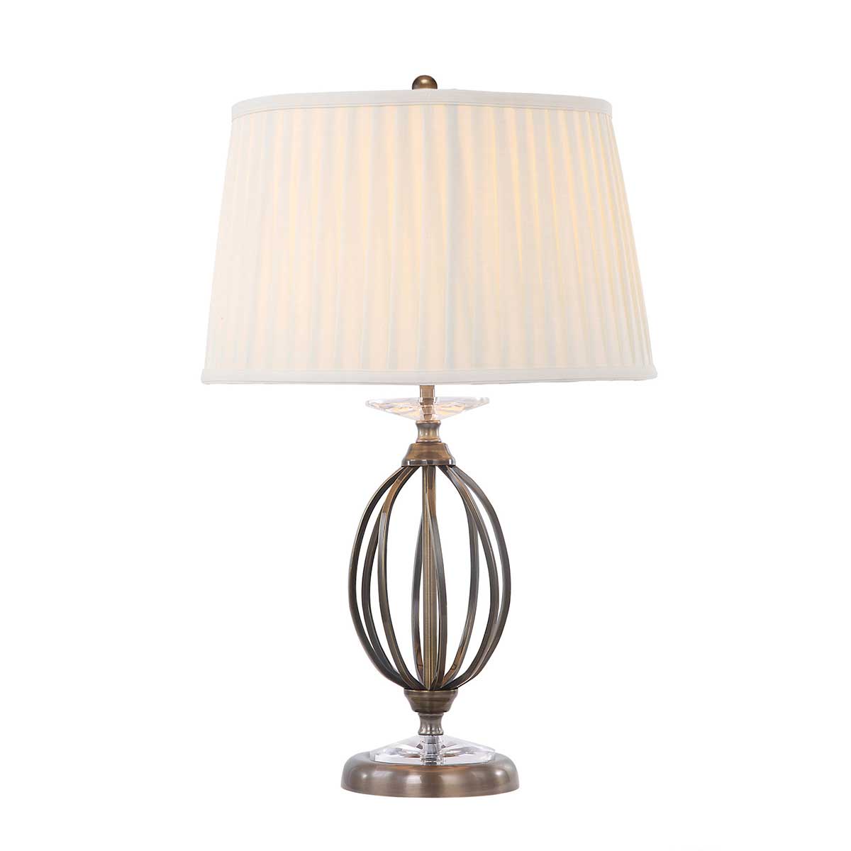 Elstead Aegean Aged Brass Table Lamp With Pleated Ivory Shade