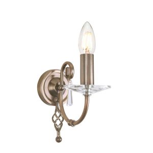 Elstead Aegean single aged brass wall light on white background.