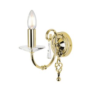 Elstead Aegean traditional single wall light in polished brass on white background.