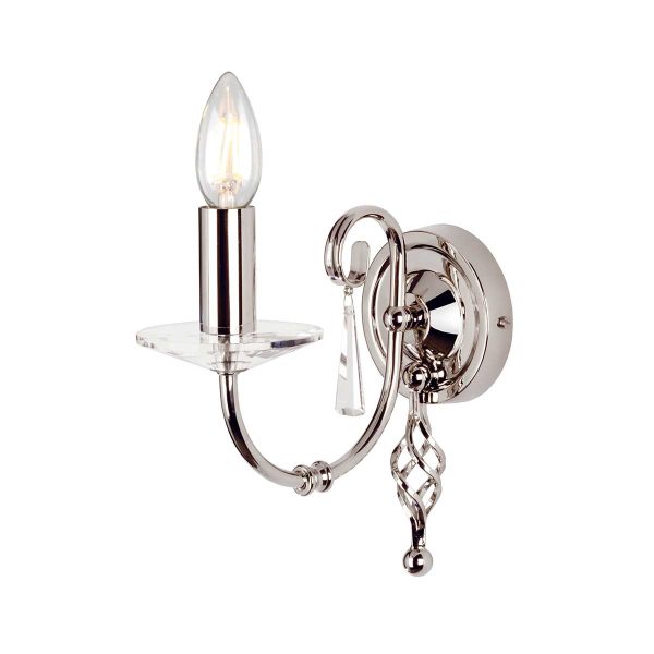 Elstead Aegean traditional single wall light in polished nickel on white background.