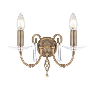 Elstead Aegean traditional twin wall light in aged brass on white background.