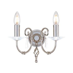 Elstead Aegean traditional twin wall light in polished nickel on white background.