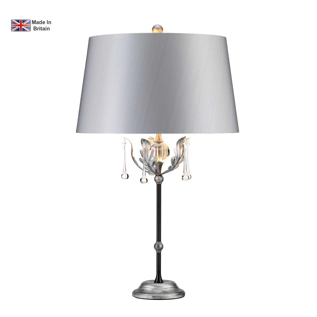 Elstead Amarilli black and silver classic table lamp with silver shade on white background