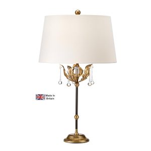 Elstead Amarilli bronze and gold finish classic table lamp with ivory shade on white background