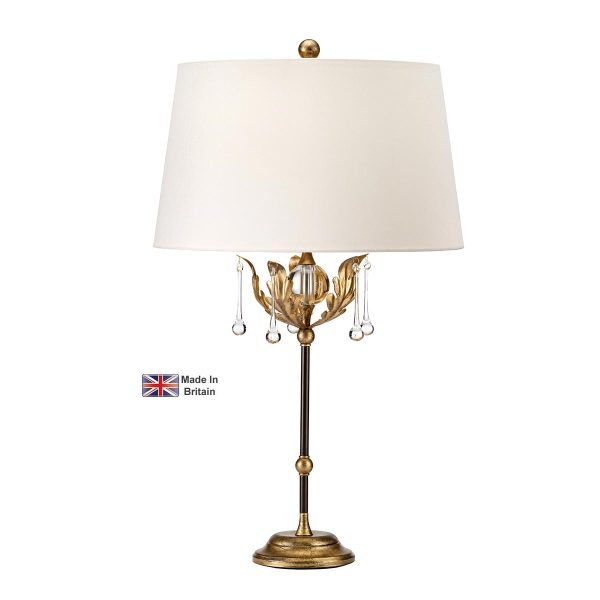 Elstead Amarilli bronze and gold finish classic table lamp with ivory shade on white background