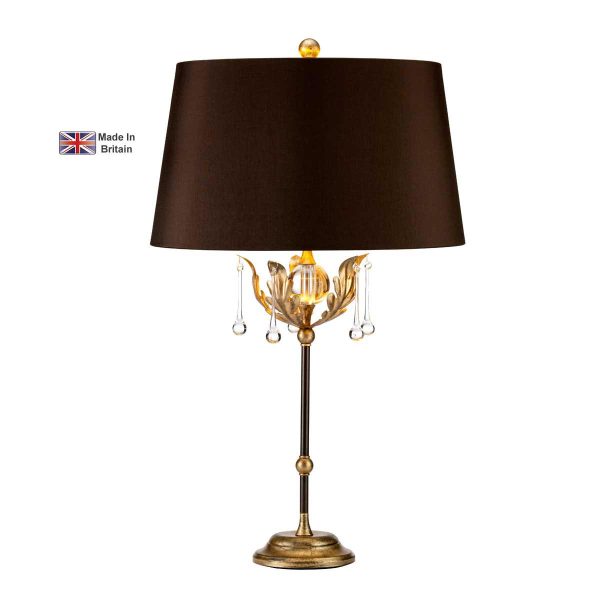 Elstead Amarilli bronze and gold finish classic table lamp with brown shade on white background