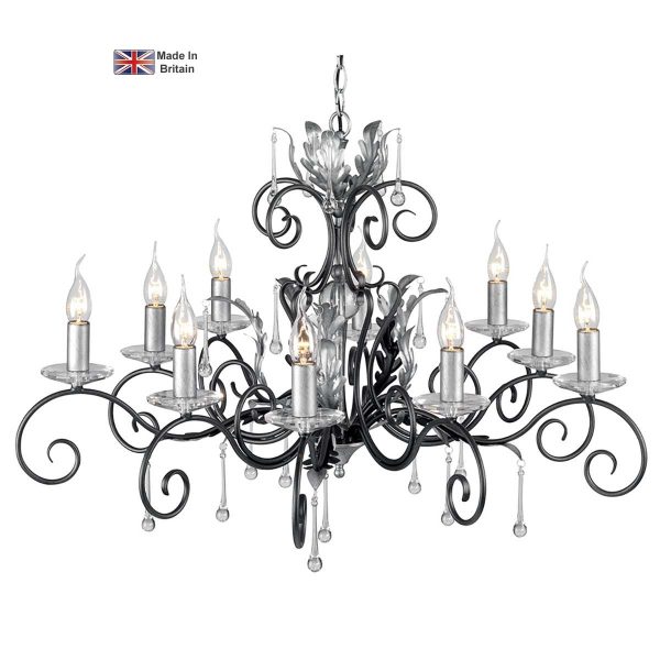 Elstead Amarilli black and silver 10 light large chandelier on white background