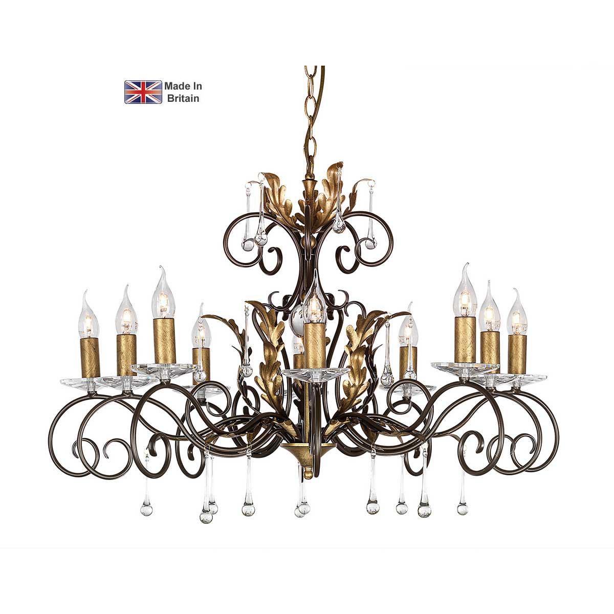 Amarilli Bronze & Gold 10 Light Large Chandelier Made In Britain