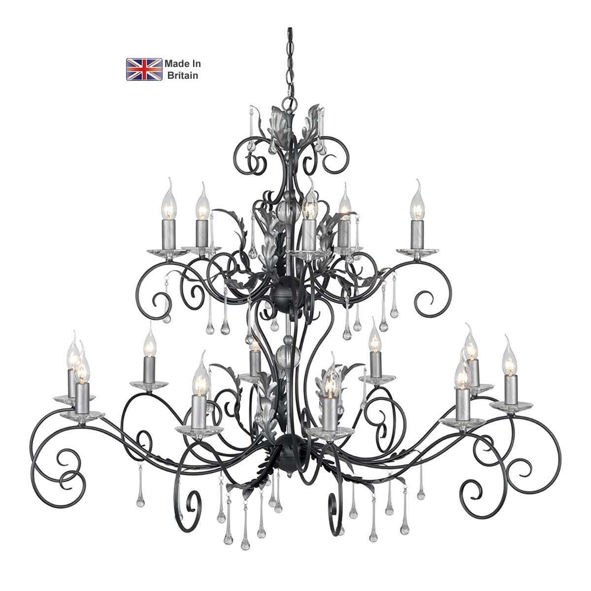 Elstead Amarilli black and silver 15 light 2 tier very large chandelier on white background