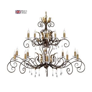 Elstead Amarilli bronze and gold 15 light 2 tier very large chandelier on white background