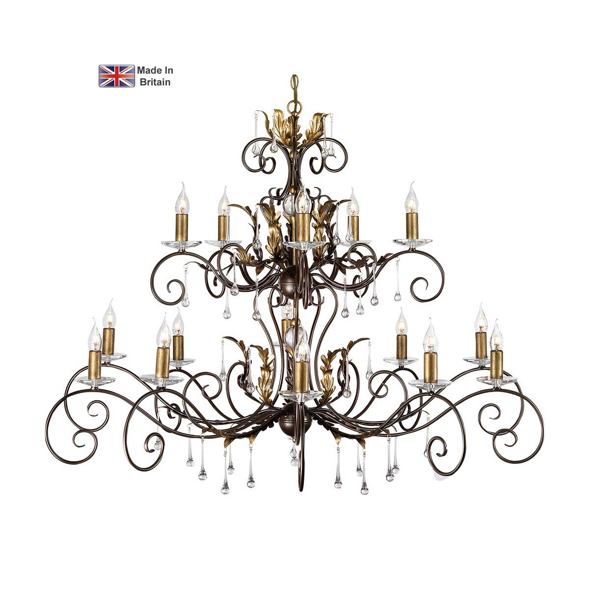 Amarilli Bronze & Gold 15 Light 2 Tier Very Large Chandelier