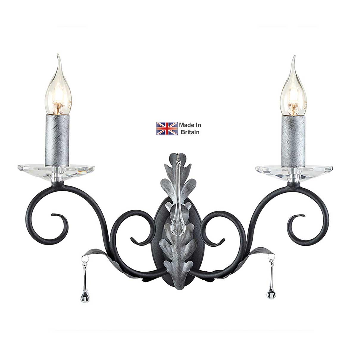 Elstead Amarilli black and silver 2 lamp wall light on white background