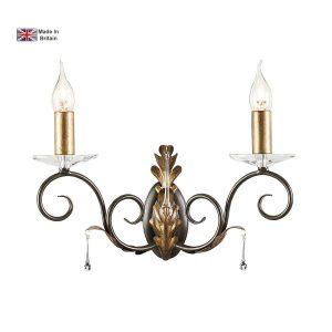 Elstead Amarilli bronze and gold 2 lamp wall light on white background