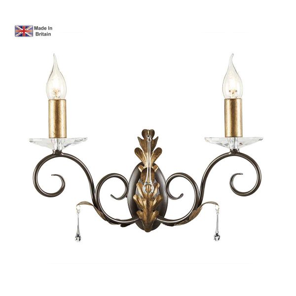 Elstead Amarilli bronze and gold 2 lamp wall light on white background