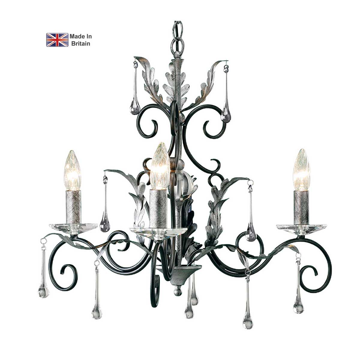 Amarilli Black And Silver 3 Light Chandelier UK Made