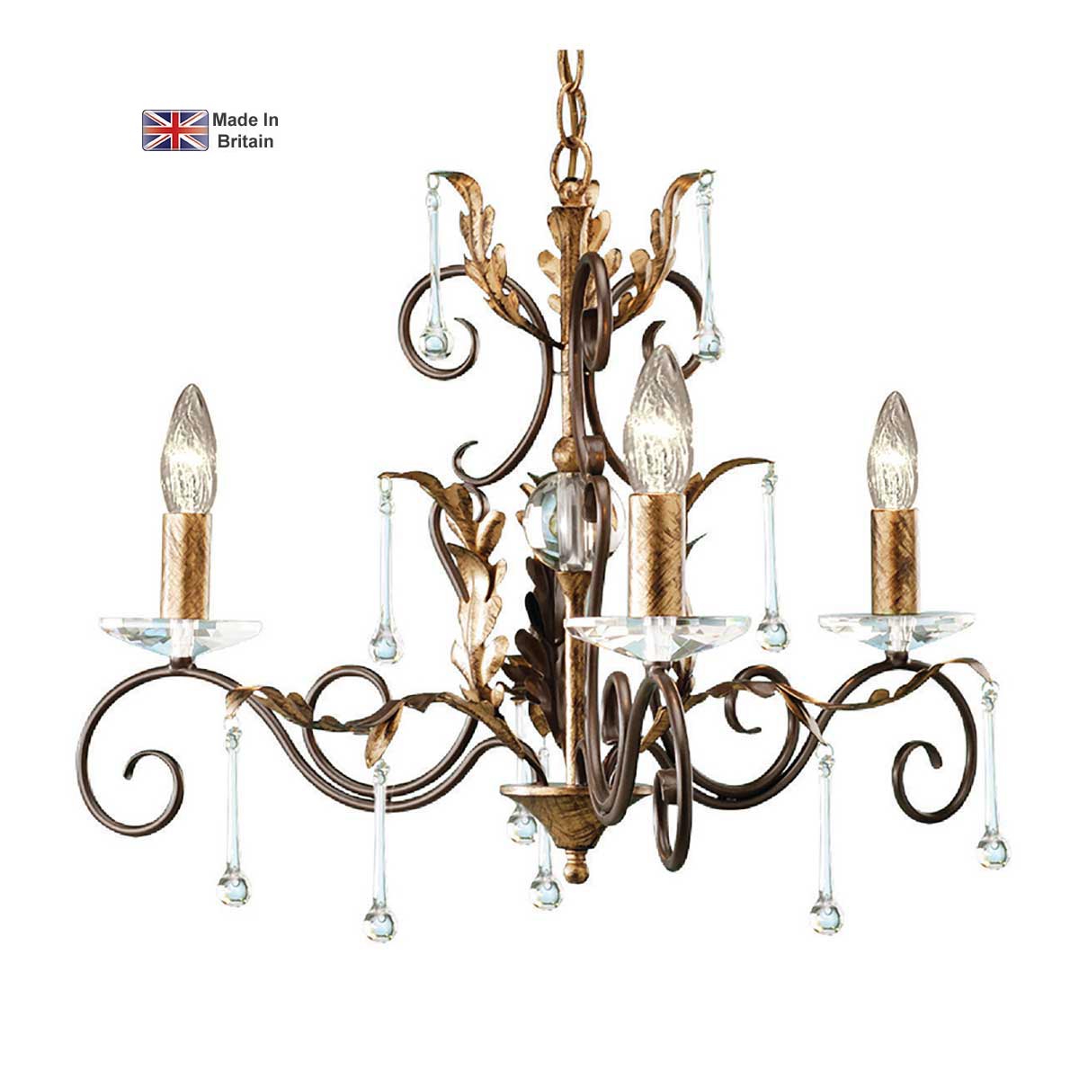 Amarilli Bronze & Gold 3 Light Chandelier Made In Britain