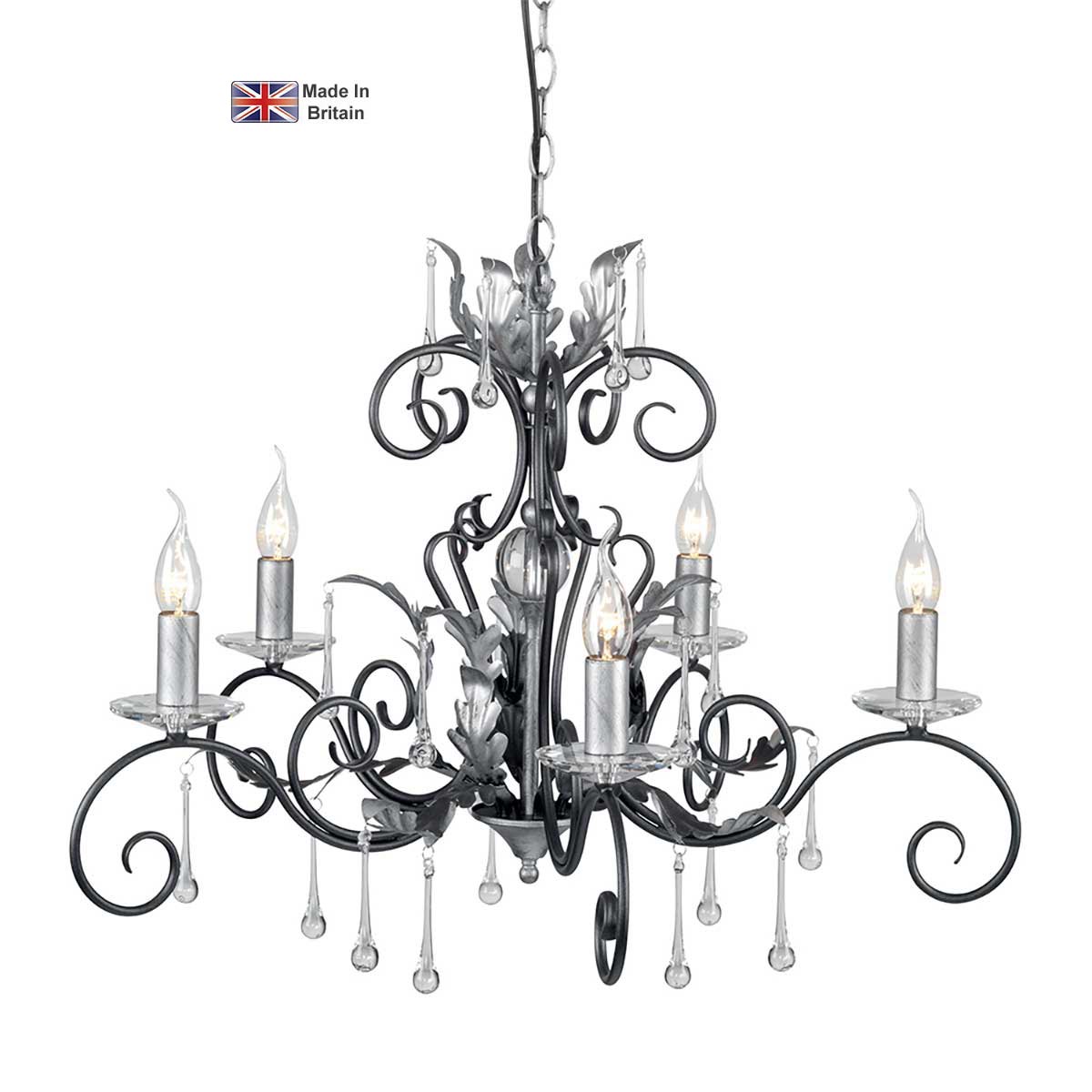 Elstead Amarilli black and silver 5 light chandelier on white background