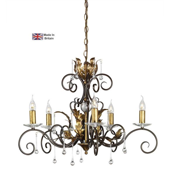 Elstead Amarilli bronze and gold 5 light chandelier on white background