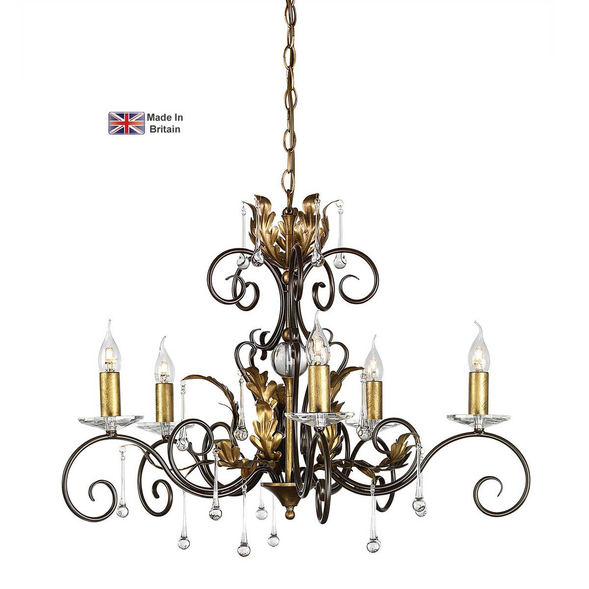 Amarilli Bronze & Gold 5 Light Chandelier Made In Britain