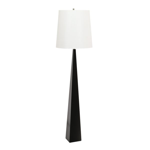 Elstead Ascent contemporary tapered black finish floor lamp with white shade, main image on white background.