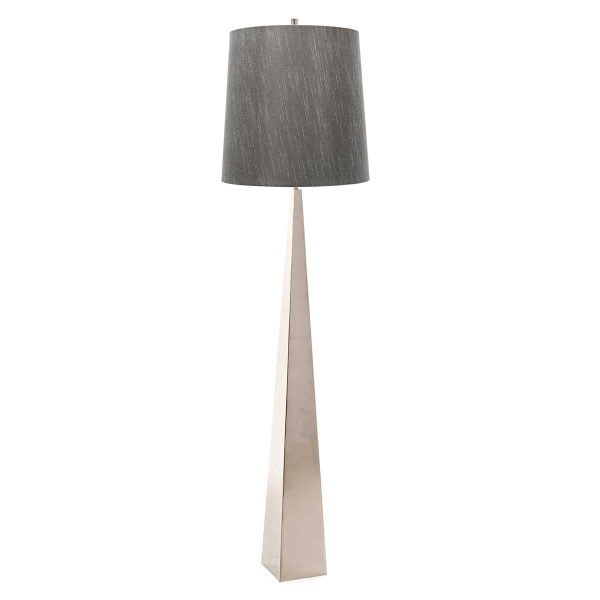 Elstead Ascent contemporary tapered polished nickel floor lamp with dark grey shade, main image on white background.