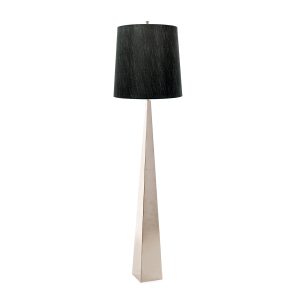 Elstead Ascent contemporary tapered polished nickel floor lamp with black shade, main image on white background.