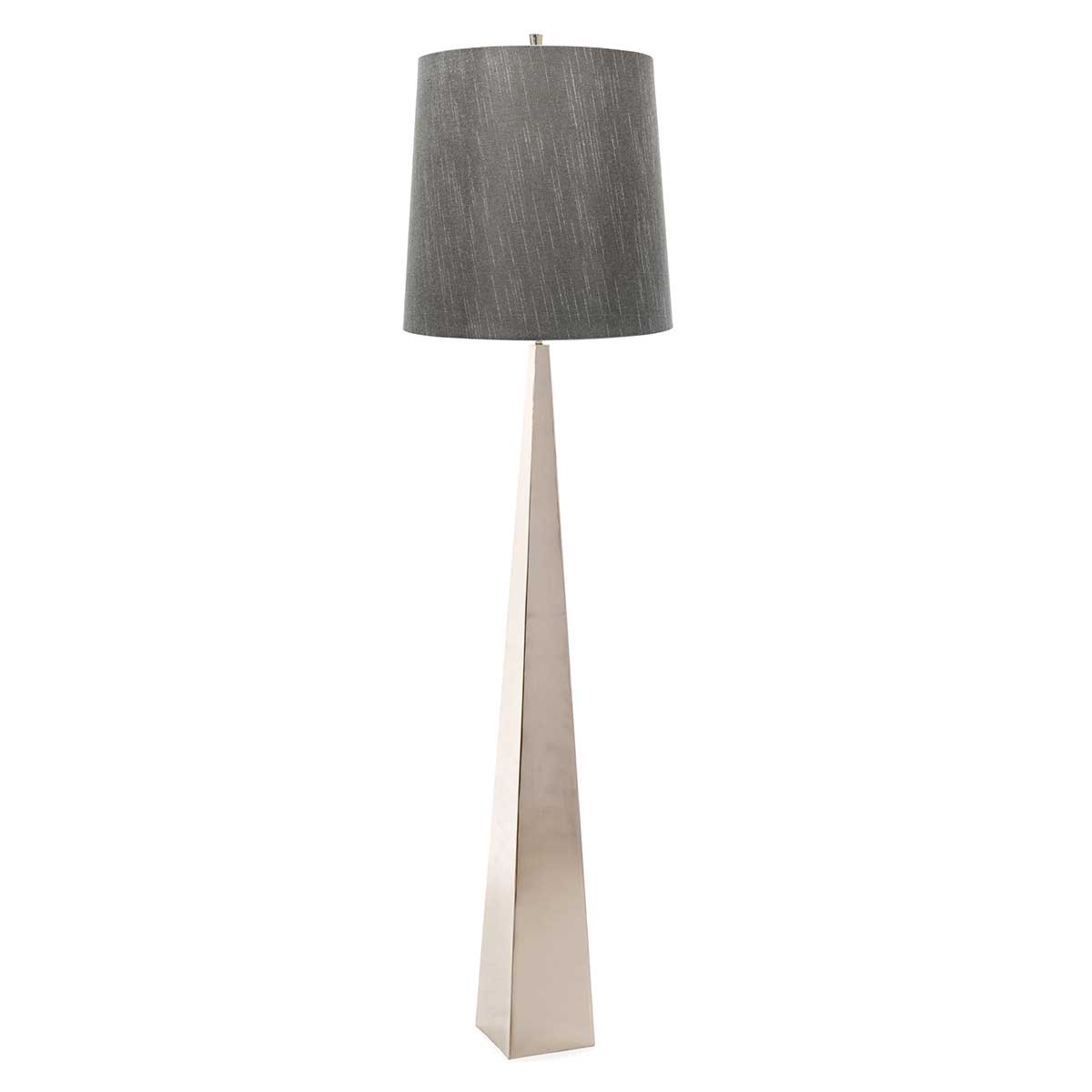 Elstead Ascent contemporary tapered polished nickel floor lamp with dark grey shade, main image on white background.