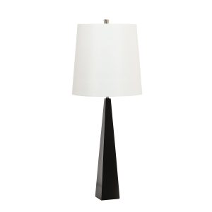 Elstead Ascent contemporary tapered black finish table lamp with white shade, main image on white background.