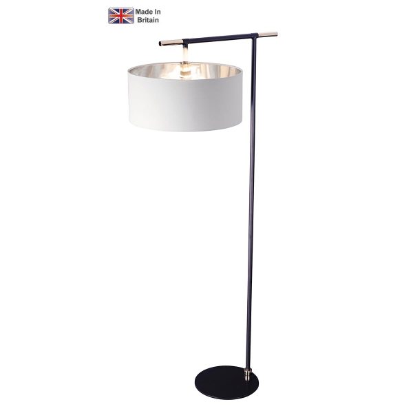 Elstead Balance 1 light modern floor lamp in black and polished nickel on white background