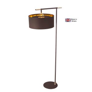 Elstead Balance 1 light modern floor lamp in brown and polished brass on white background