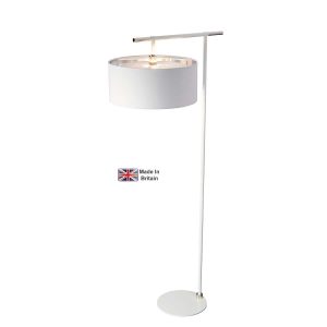 Elstead Balance 1 light modern floor lamp in white and polished nickel on white background