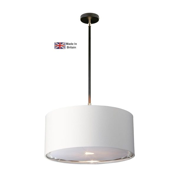 Elstead Balance modern single light pendant in black and polished nickel, full height on white background