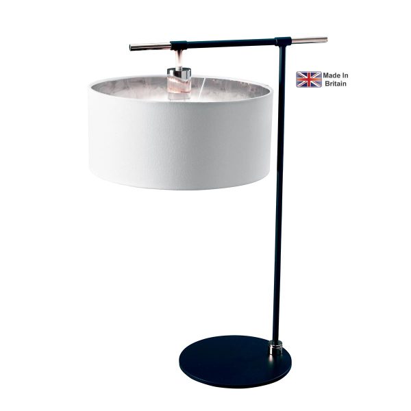 Elstead Balance 1 light modern table lamp in black and polished nickel on white background