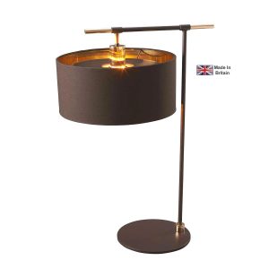 Elstead Balance 1 light modern table lamp in brown and polished brass on white background