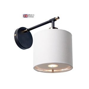 Elstead Balance modern single wall light in black and polished nickel on white background