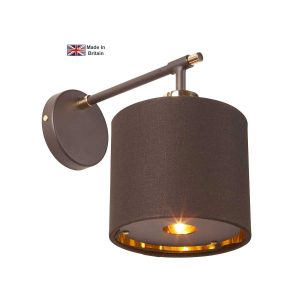 Elstead Balance modern single wall light in brown and polished brass on white background