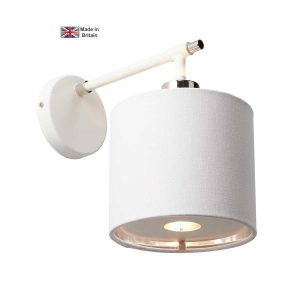 Elstead Balance modern single wall light in white and polished nickel on white background