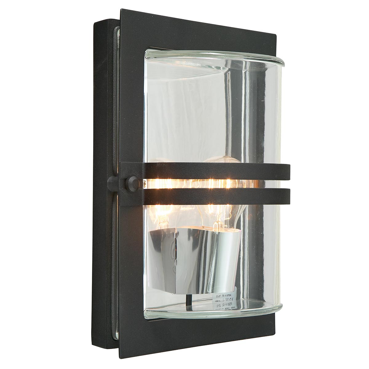 Basel Art Deco Outdoor Wall Light In Black With Clear Glass