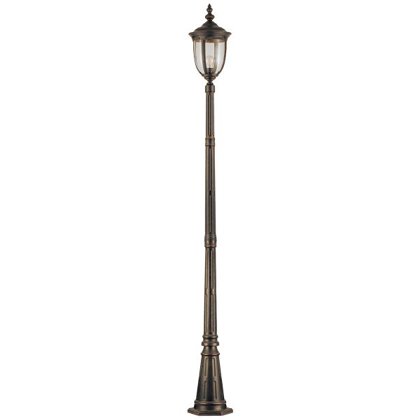 Elstead Cleveland 1 light single head lamp post in weathered bronze on white background.