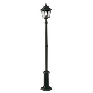 Elstead Chapel 1 lantern outdoor lamp post in black on white background.