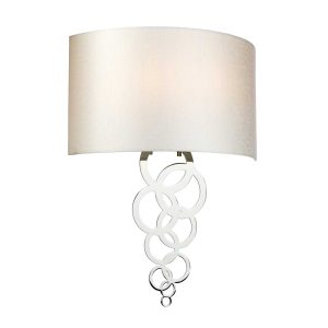 Elstead Curtis 1 light large chrome wall light on white background, lit