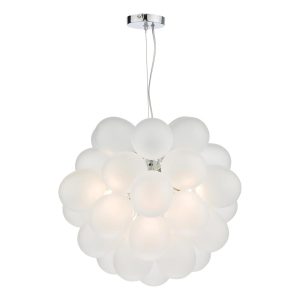 Dar Bubbles modern 6 light pendant in chrome with frosted glass shades main image