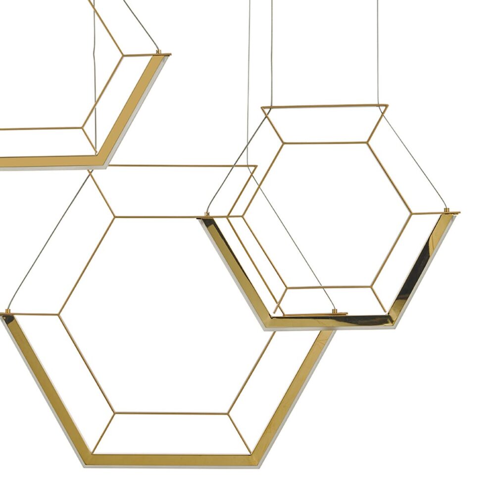 Dar Hexagon Ultra Modern 3 Light LED Geometric Ceiling Pendant Gold