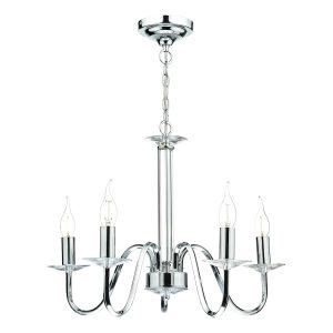 Dar Pique 5 arm dual mount chandelier in chrome with crystal sconces main image