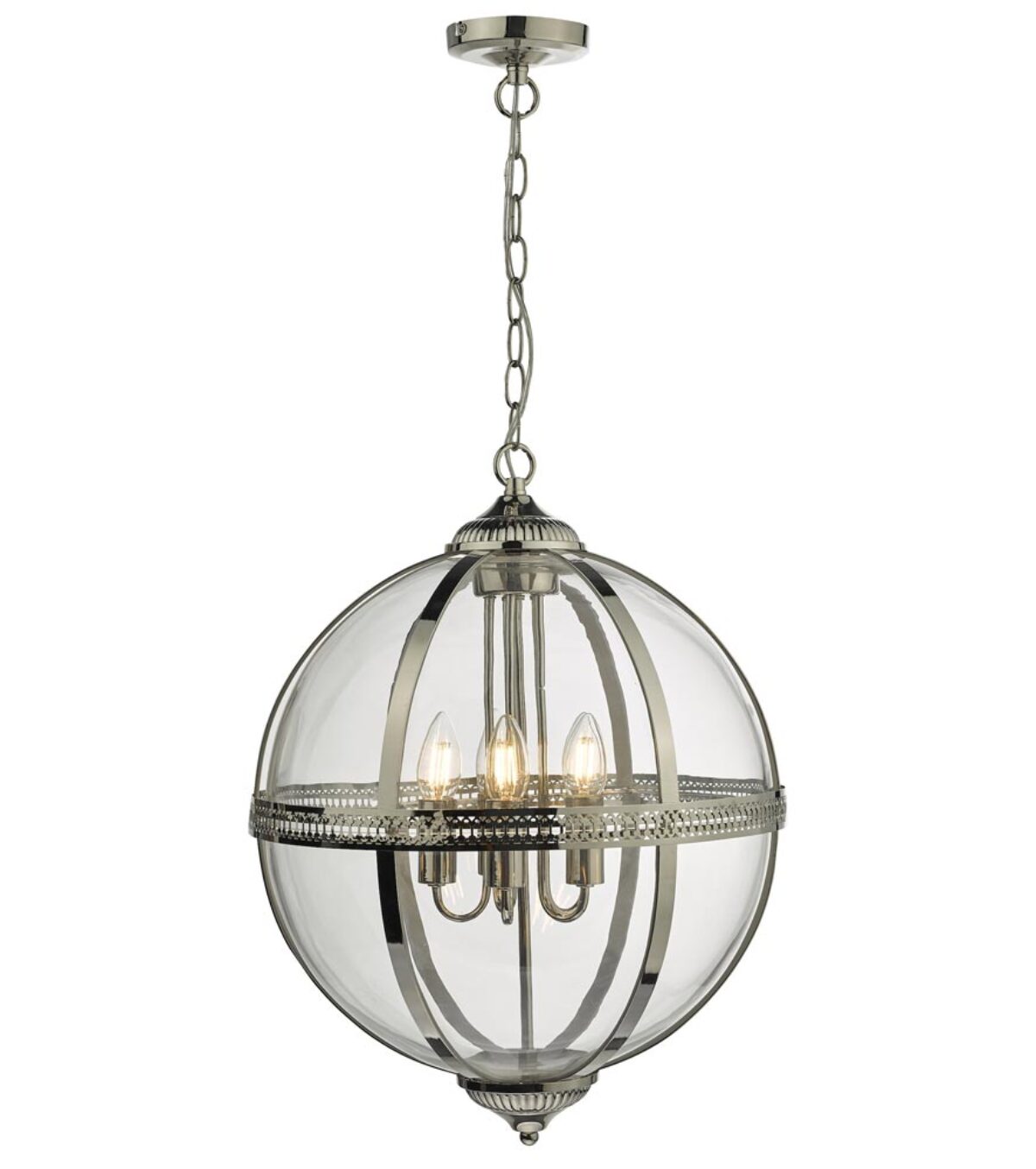 Dar Vanessa 5 Light Globe Lantern Ceiling Pendant Polished Nickel Glass