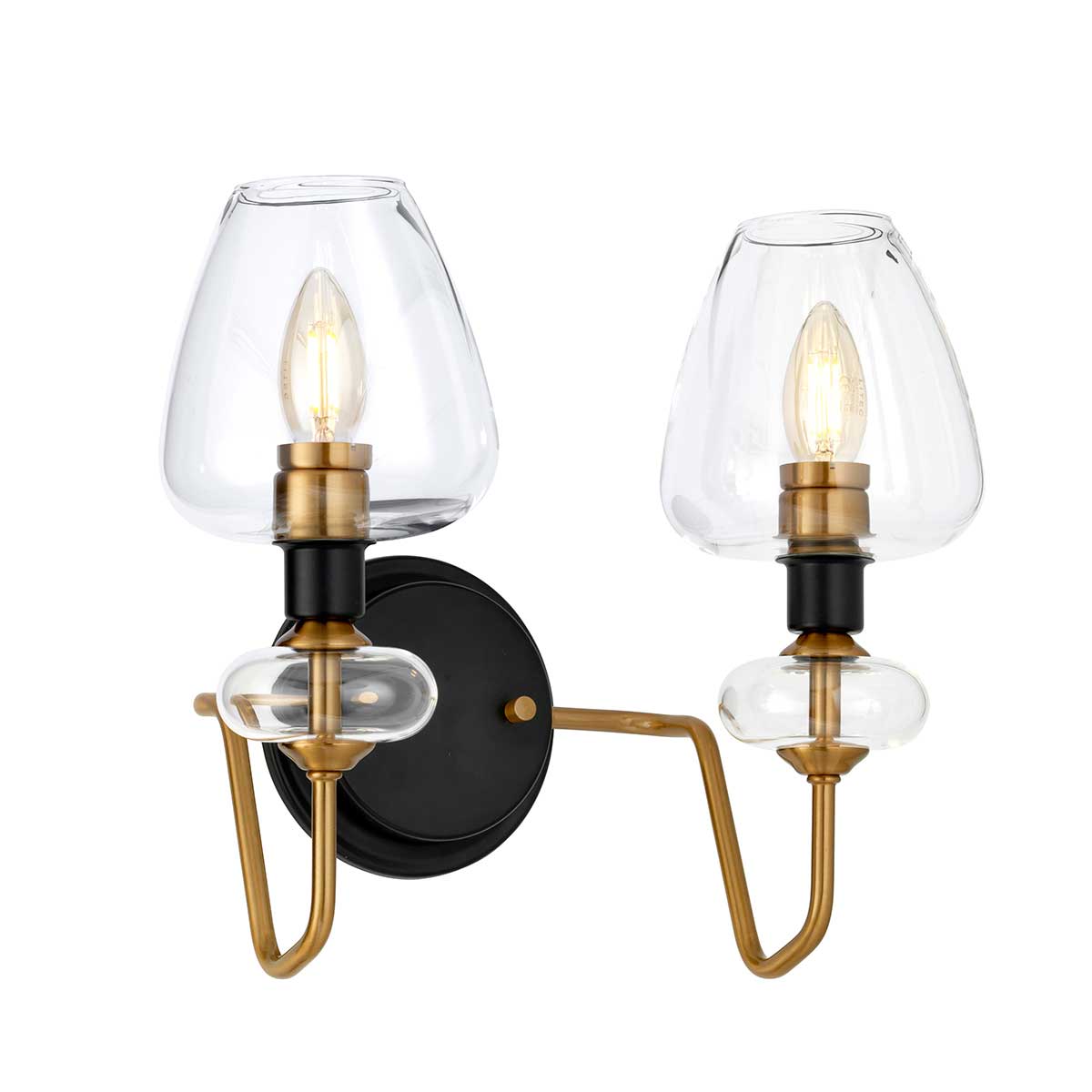 Armand Twin Wall Light Aged Brass & Charcoal Black